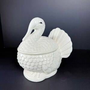 VTG La Dolce Vita White Turkey Collection Candy Dish Thanksgiving Table decor